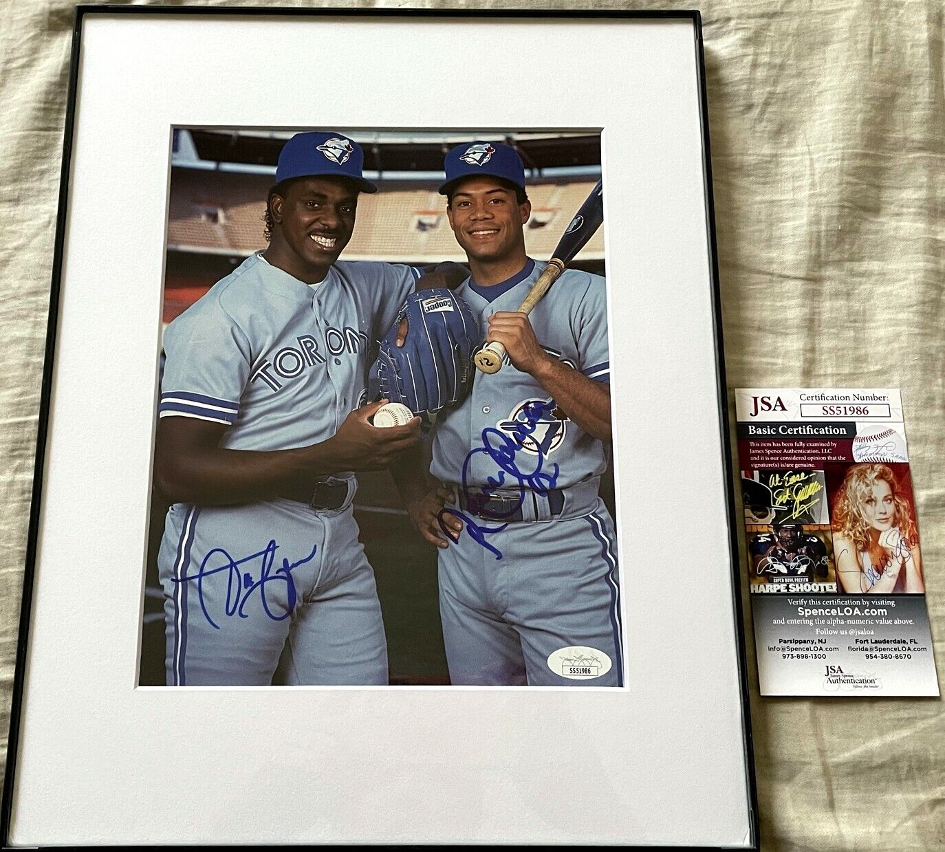 Roberto Alomar Juan Guzman signed Toronto Blue Jays Beckett Photo Poster painting framed JSA COA