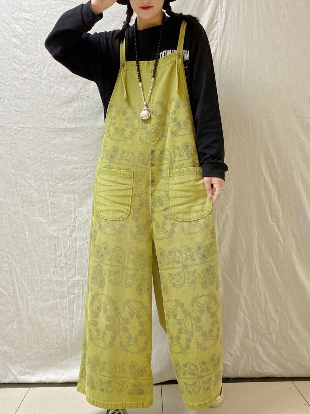 Women's Casual Retro Cropped Workwear Denim Overalls Jumpsuit