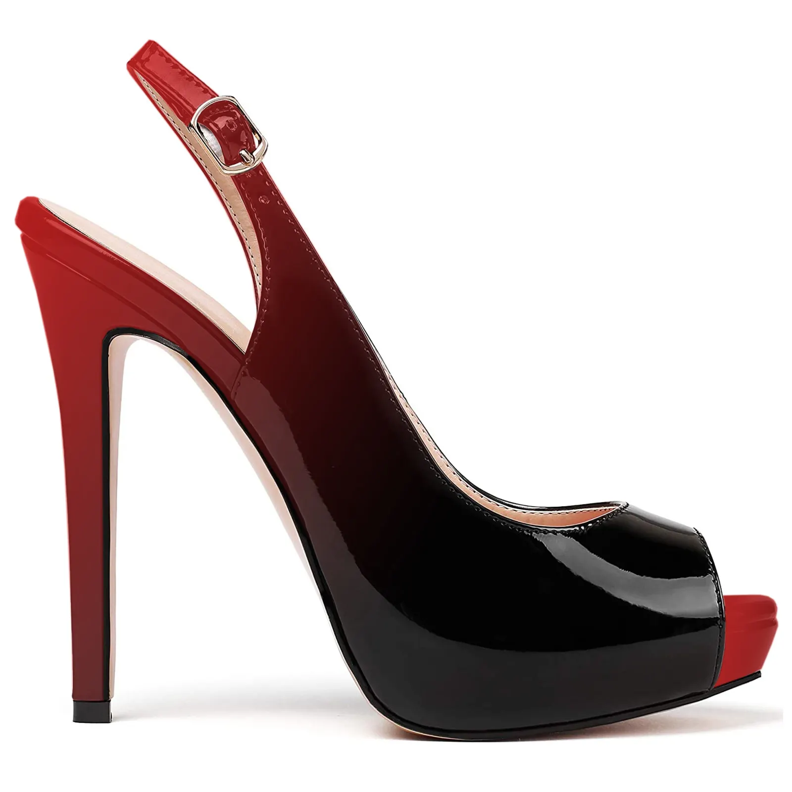 4.72"Strap Slingback Sandals Peep Toe Platform Stilettos Gradient Color Paltform Heels-vocosishoes