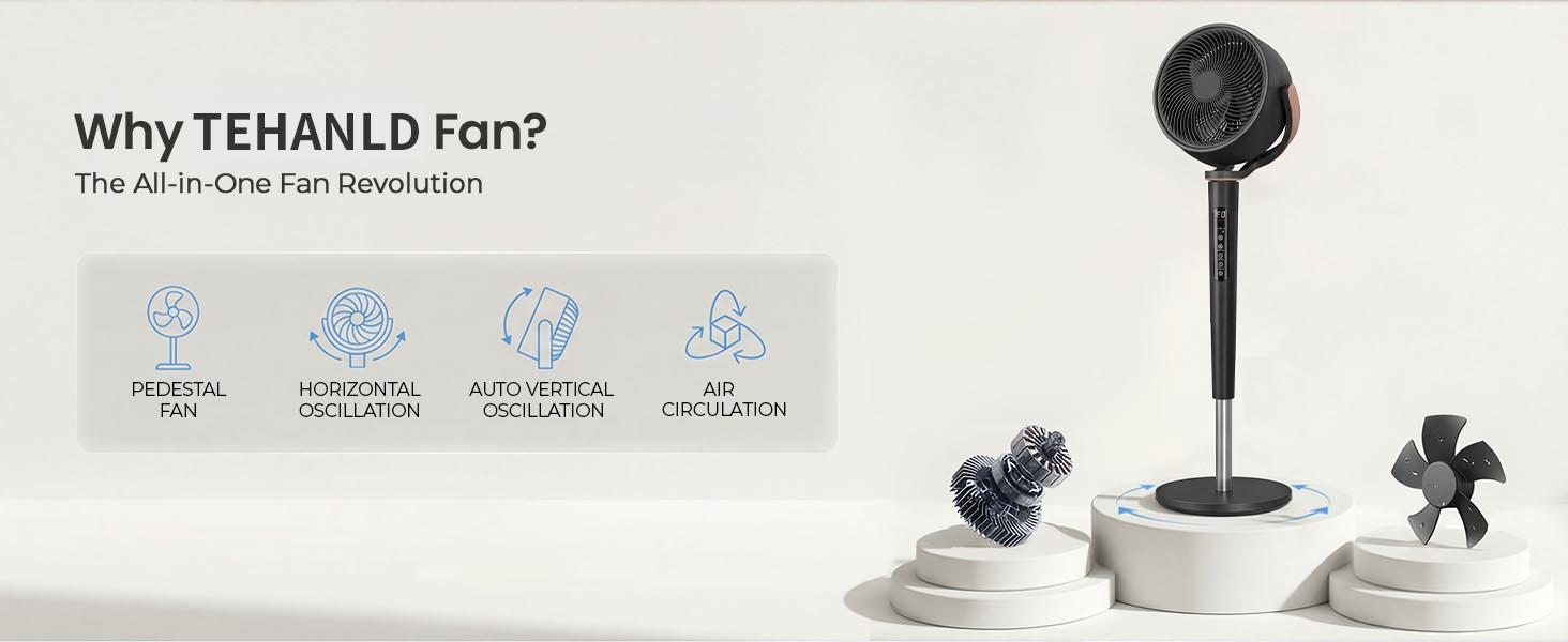 [dealsforyoudays]TEHANLD Fan for Bedroom, 120° Oscillating Standing Fans, Quiet Floor Fan with DC Motor, 100ft Pedestal Fans for Room, 16 Speeds, 4 modes, 20dB, 37-45" Adjustable Height, 12H Timer，With ambient lighting