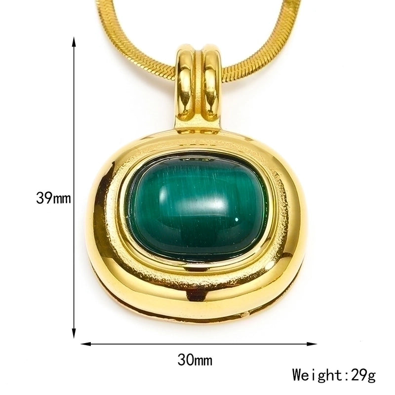 Titanium Steel IG Style Minimalist Oval Plating Inlay Turquoise Opal Tiger Eye Pendant Necklace