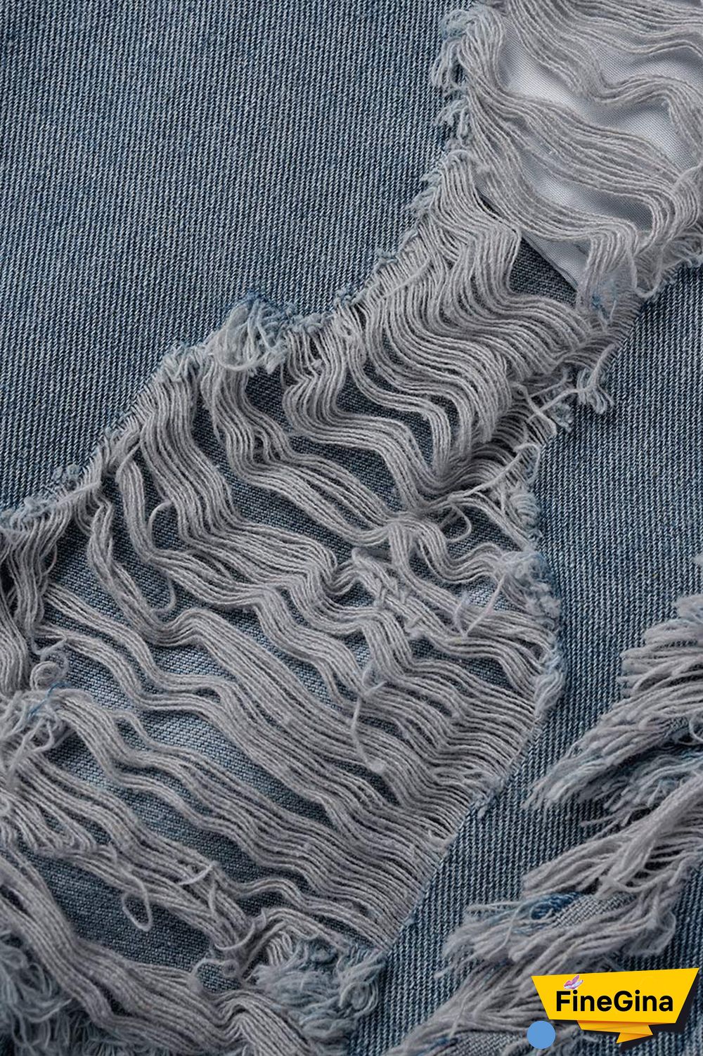 Blue Sexy Casual Street Solid Ripped Pocket Backless Strapless Sleeveless Regular Denim Jumpsuits