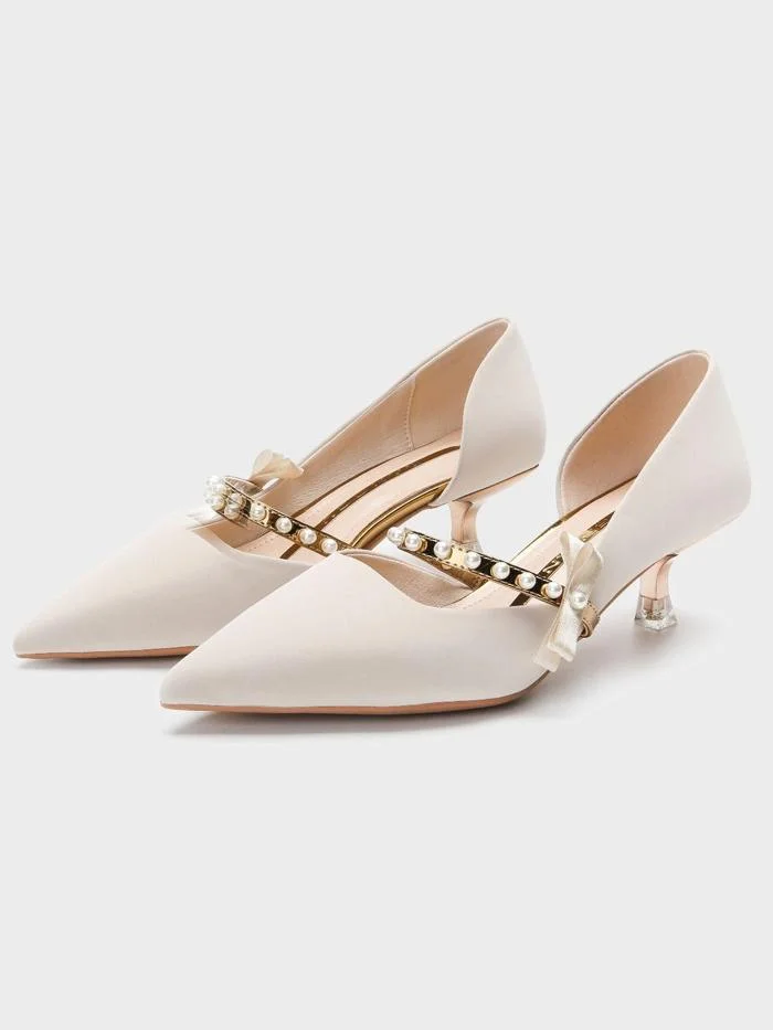 Pearl word with female pointed toe elegant bow side high heels