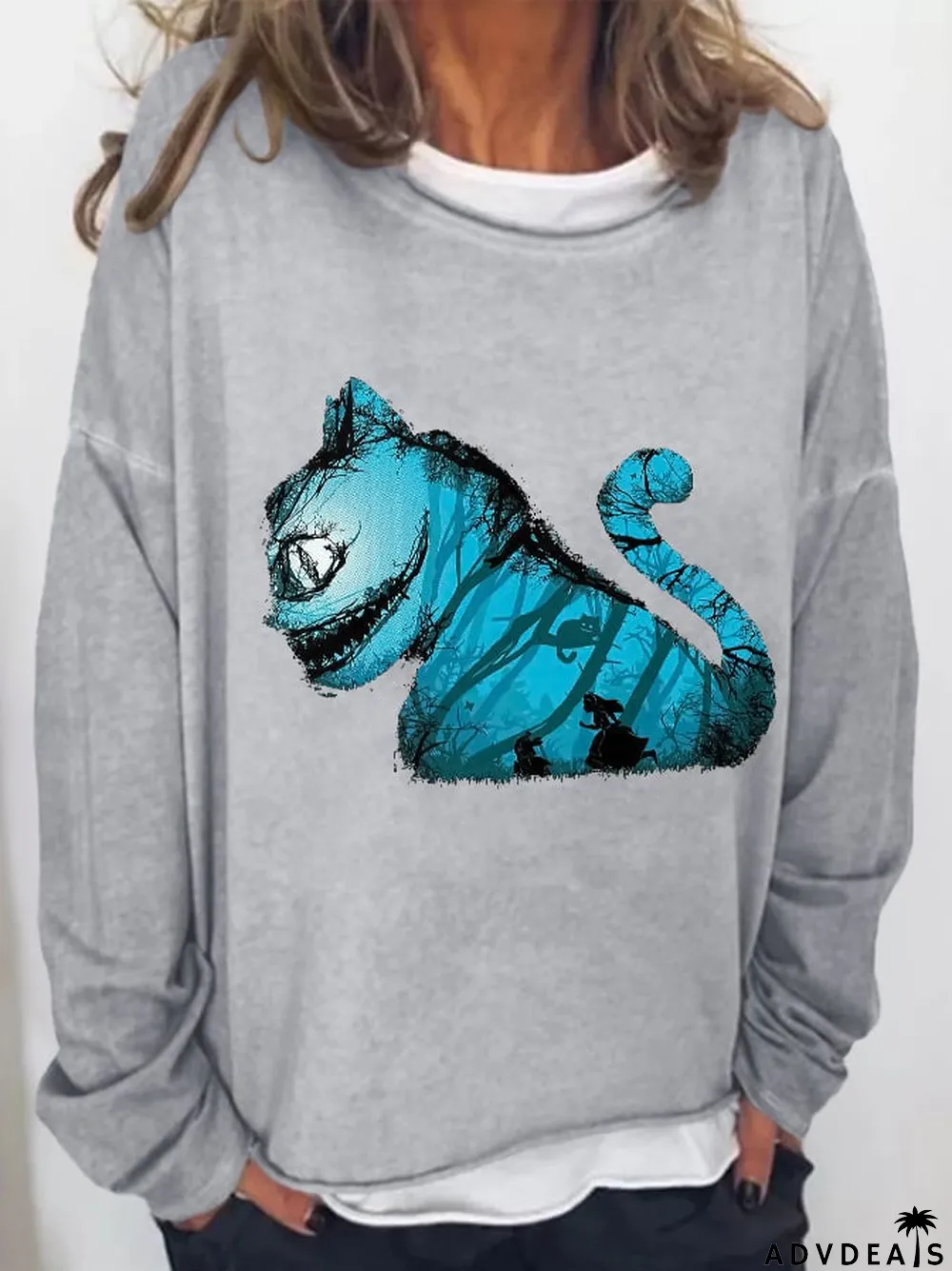 Retro Halloween Cat Print Sweatshirt