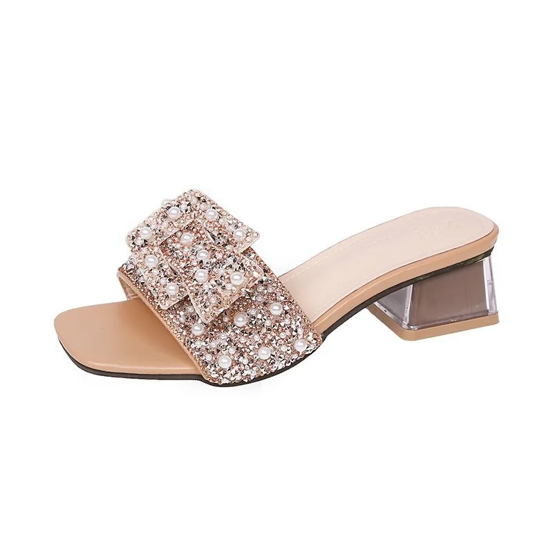 Women Summer Slipper Sandals Fashion High Heel Open Toe Crystal Slippers Ladies Luxury Rhinestone Beach Flip Flops Women's Shoes