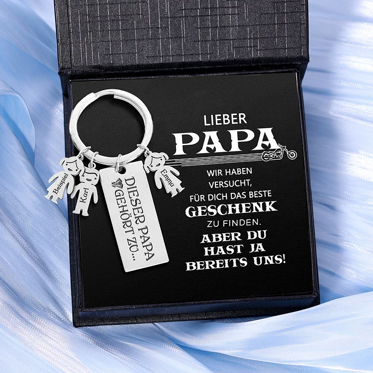 Personalisierter 3 Kinder Namen Schlüsselanhänger- Lieber Papa-Geschenk mit Nachrichtenkarte