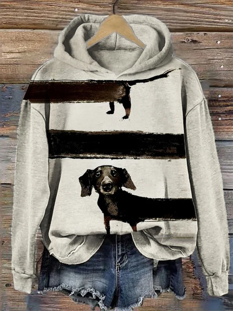 VChics Funny Lovely Dachshund Painting Cozy Hoodie