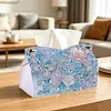 (24cm)Ice Blue Floral Butterfly 24cm DIY Diamond Painting Rhinestones Decorative Tissue Box Reusable Crystal Mosaic PU Tissue Holder for Home Car Desk Decoration Craft