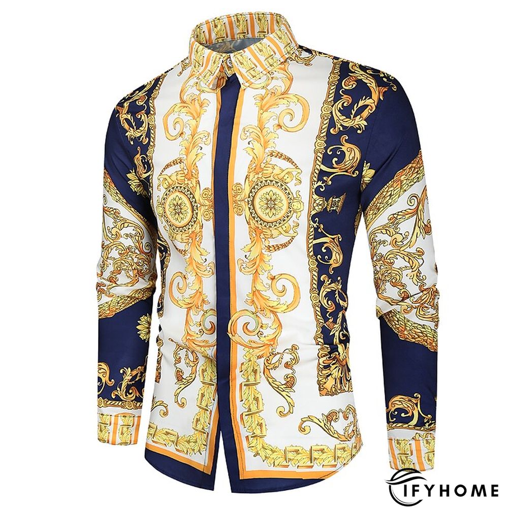 Men's Shirt Prom Shirt Classic Collar Spring &  Fall Long Sleeve Black White Red Geometric Party Casual Clothing Apparel Print | IFYHOME