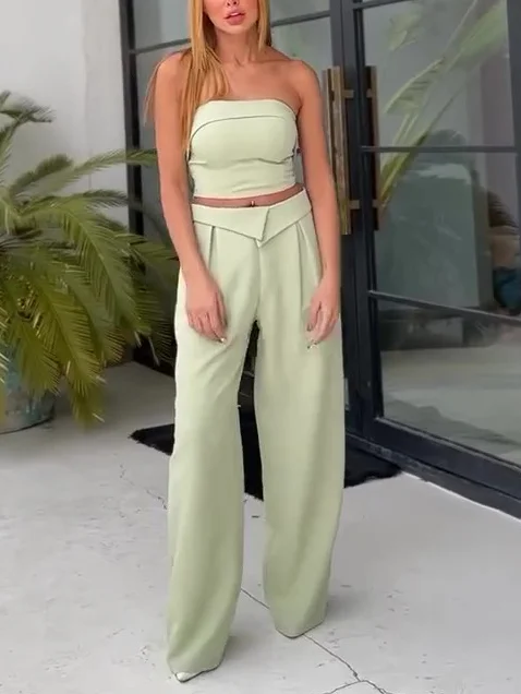Fruit Green Strapless High-waisted Pants Suit