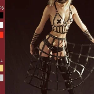 pornhint Pornhint Luxury caged leather harness fetish dress for sexy women,Two skirt variations long/short and open erotic corset top,Dancer festival clothing