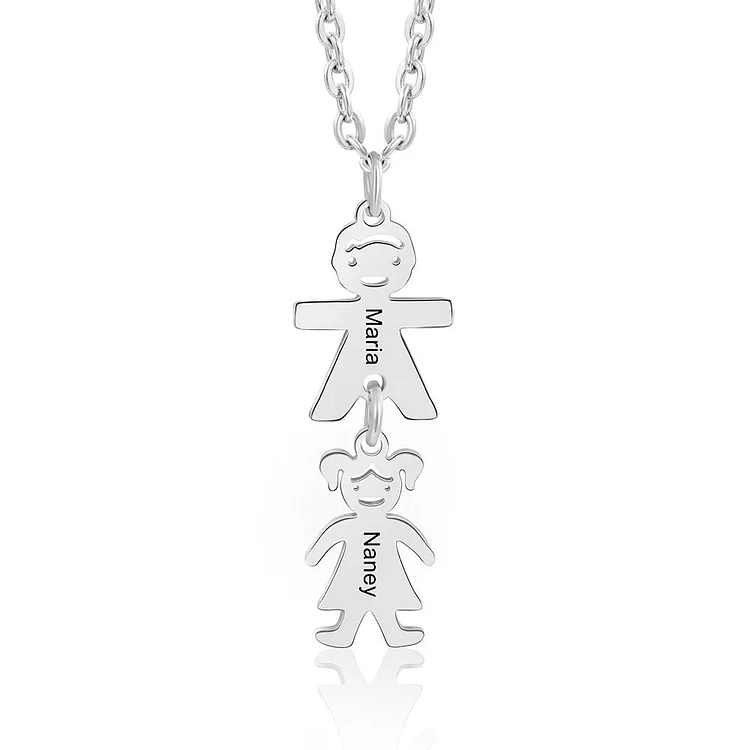 Mother Necklace with 2 Children Charms Engraved 2 Names