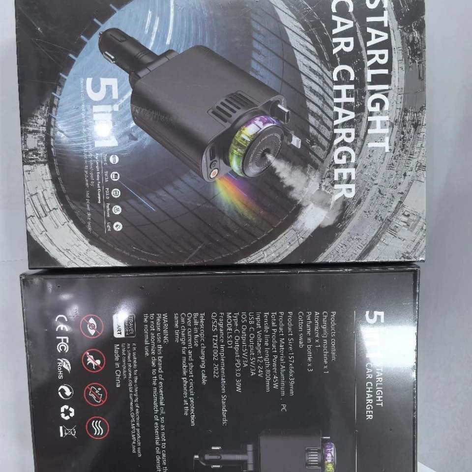 Aromatherapy With Car Charger With Starry Sky Top Multi-Function D1 Car Charger Mobile Phone Super Fast Charging Retractable Cable