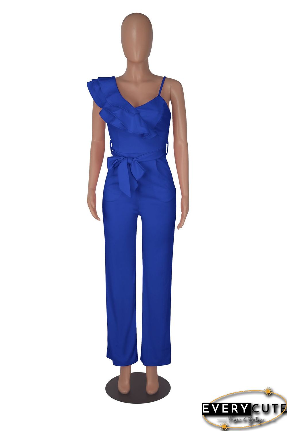 Fashion Ruffled Sleeveless Waist Deep V Loose Jumpsuit
