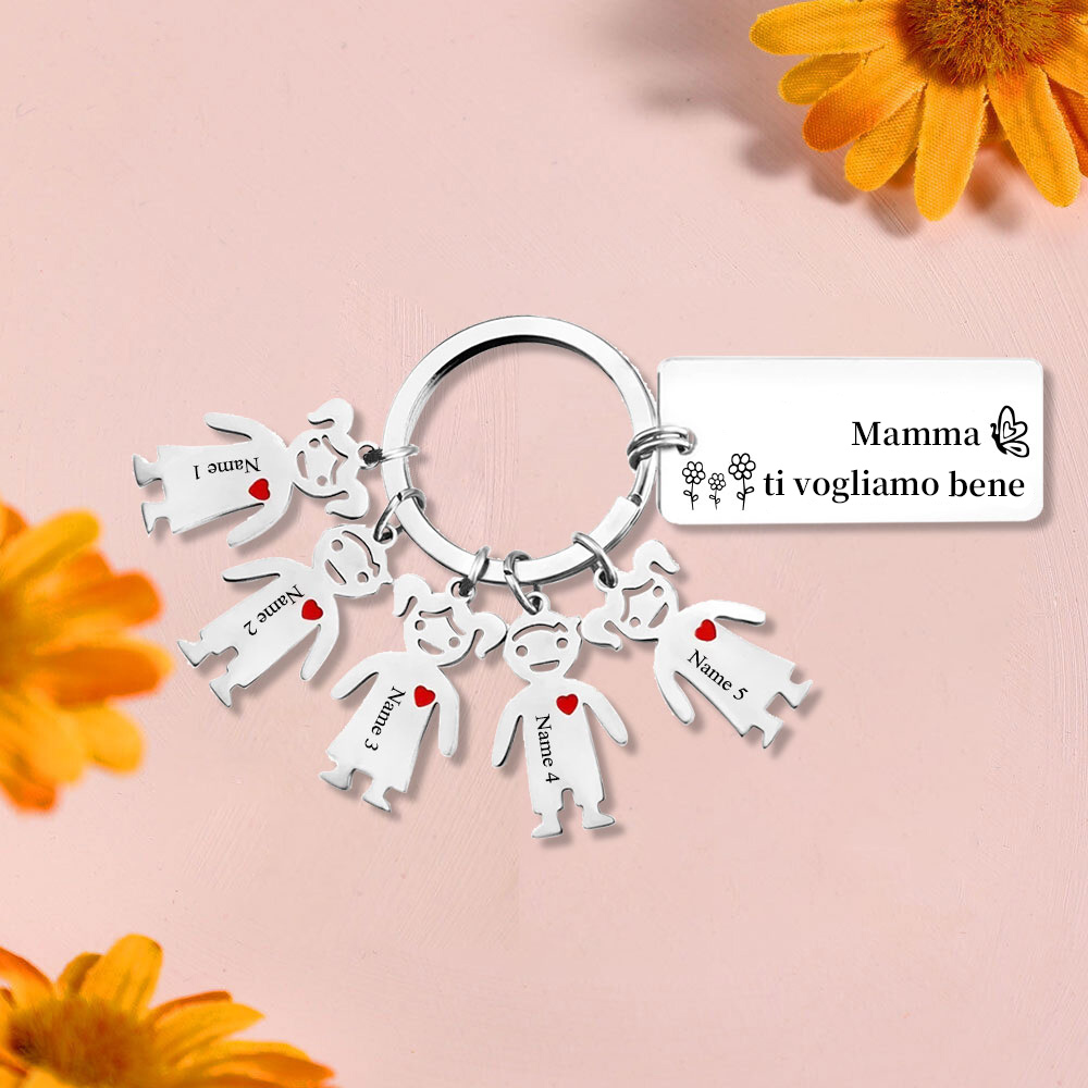 Festa della Mamma Mamma ti voglio bene-Portachiavi ciondolo bambino 5 nomi personalizzati regalo per mamma