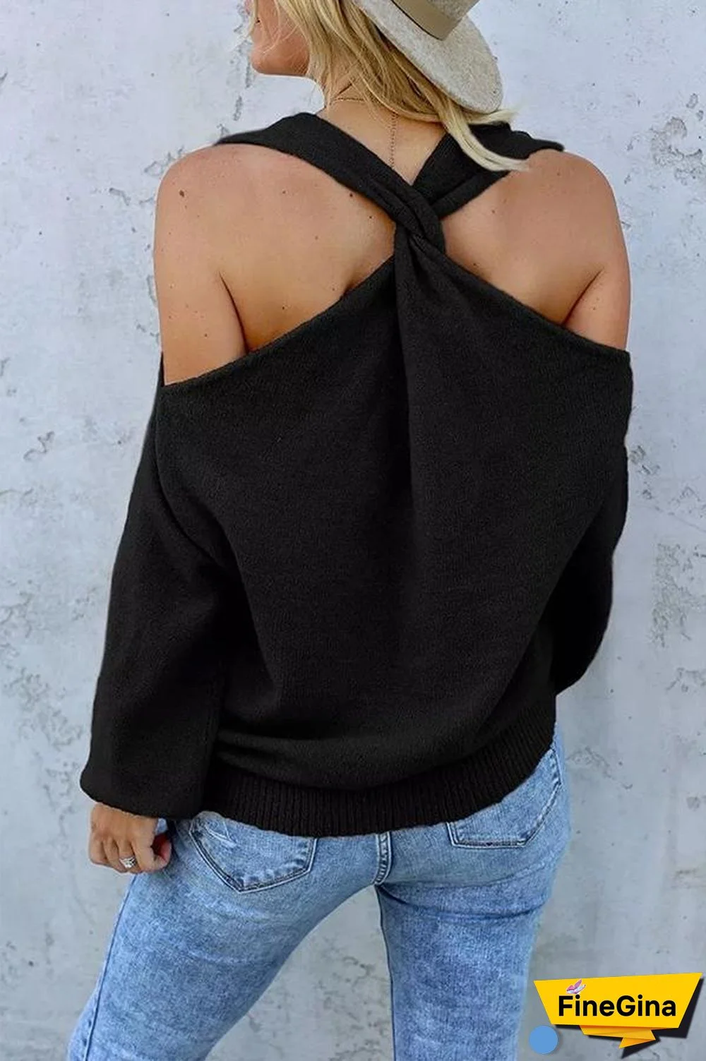 Off-the-shoulder Knitted Sweater P13693