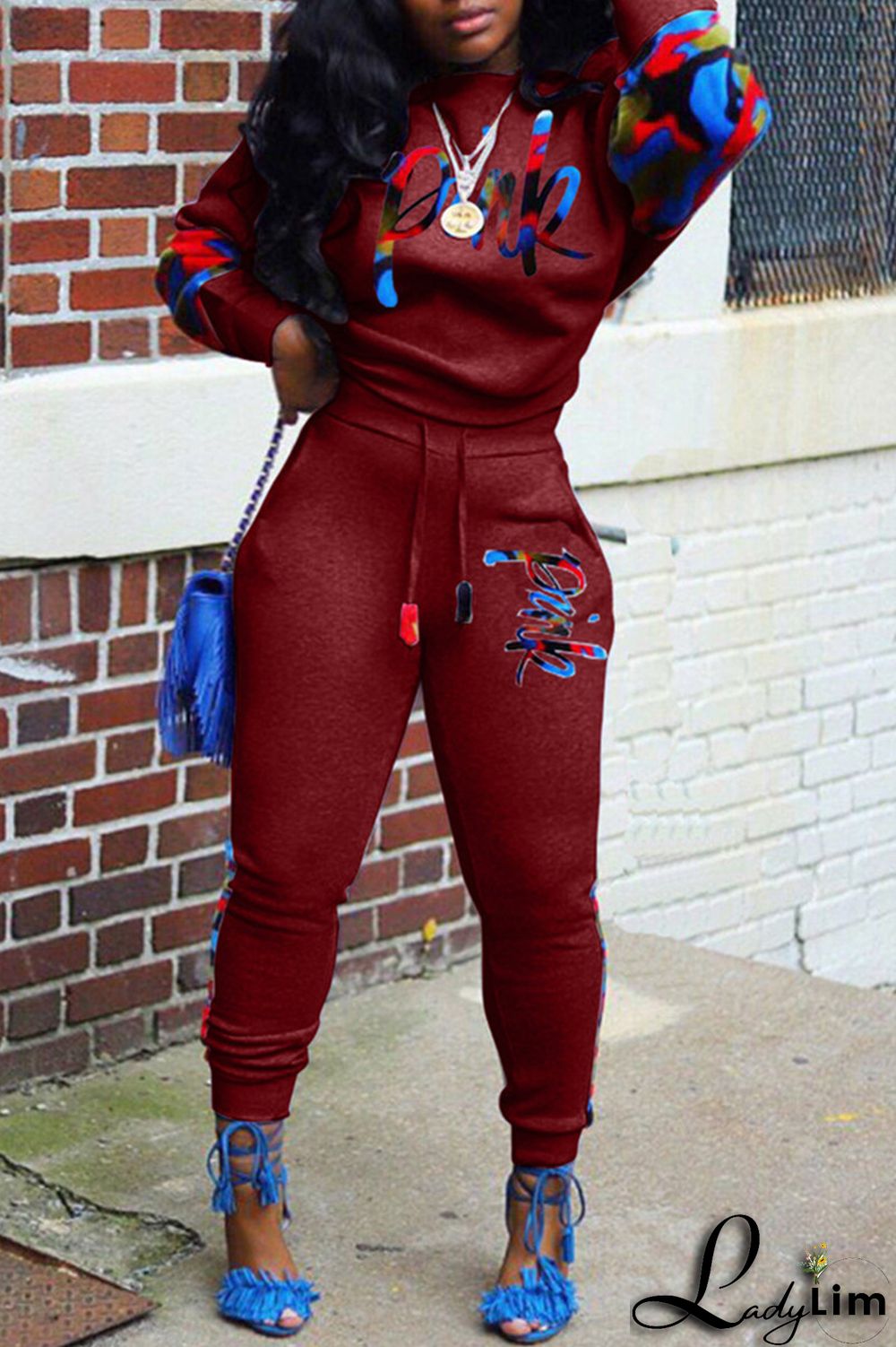 Black Fashion Casual Letter Print Patchwork O Neck Long Sleeve Two Pieces