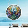 (18.5cm)DIY Acrylic Jigsaw Puzzle Window Hanging with Hanging Chain DIY Stained Glass Decoration Round Window Puzzle Decor for DIY Craft Project (Peacock)