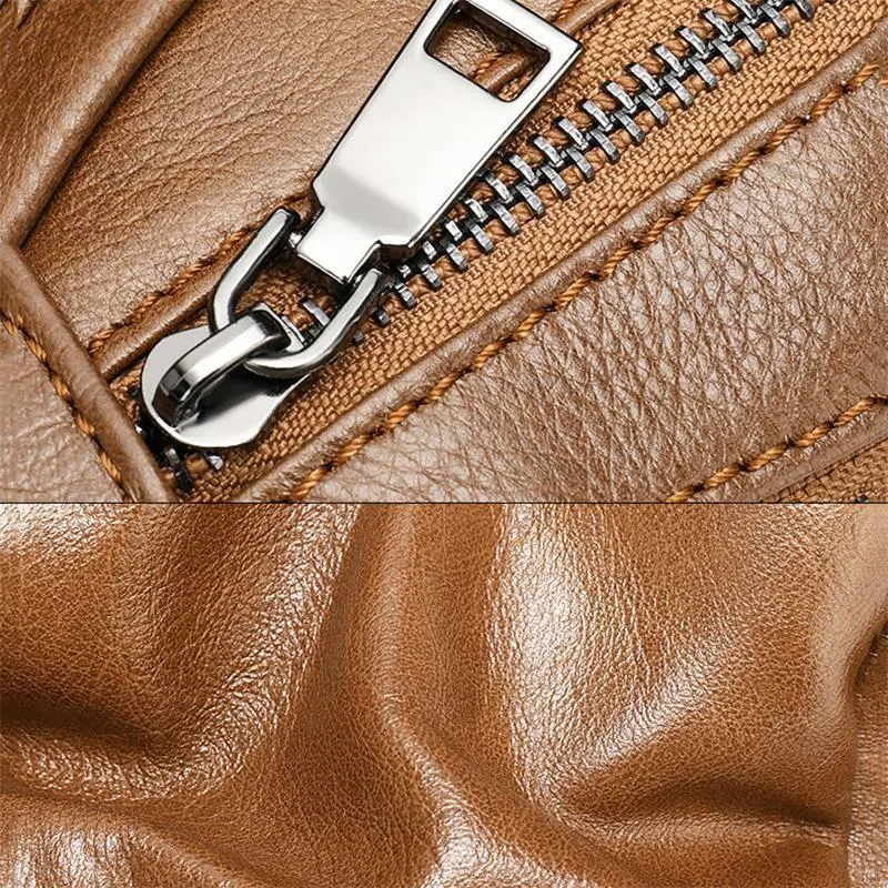 Textured Style Adjustable Strap Genuine Leather Multiple Compartment Sling Backpack