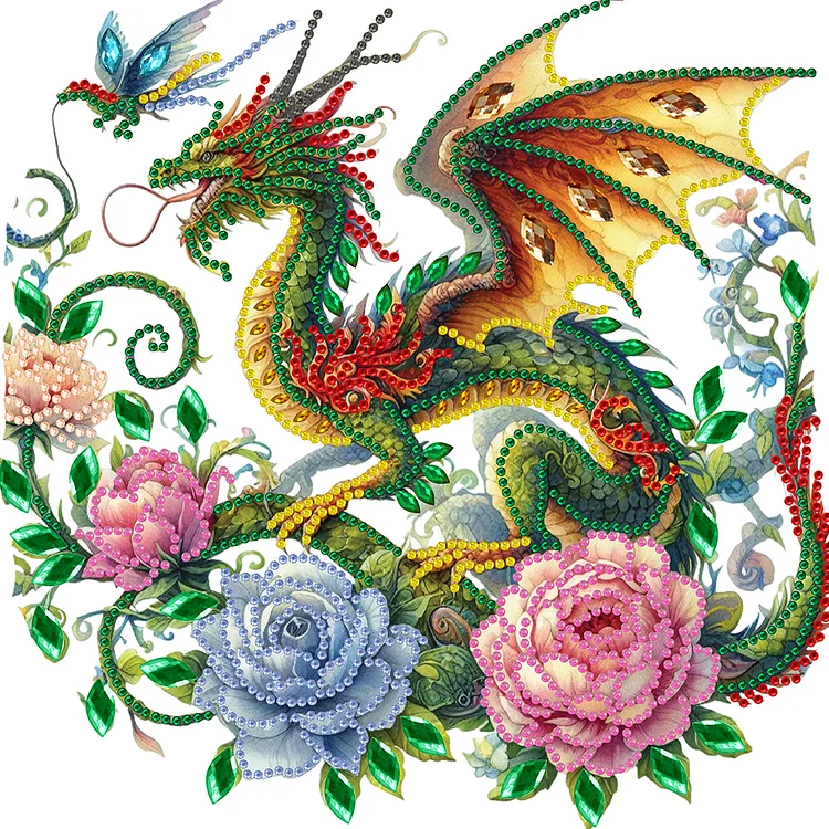 Partial Special-Shaped Diamond Painting - Flower Dragon 30*30CM