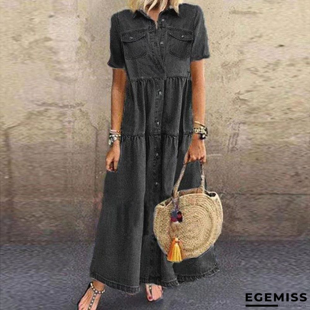 Denim Style Long Multi Button Old Dress | EGEMISS