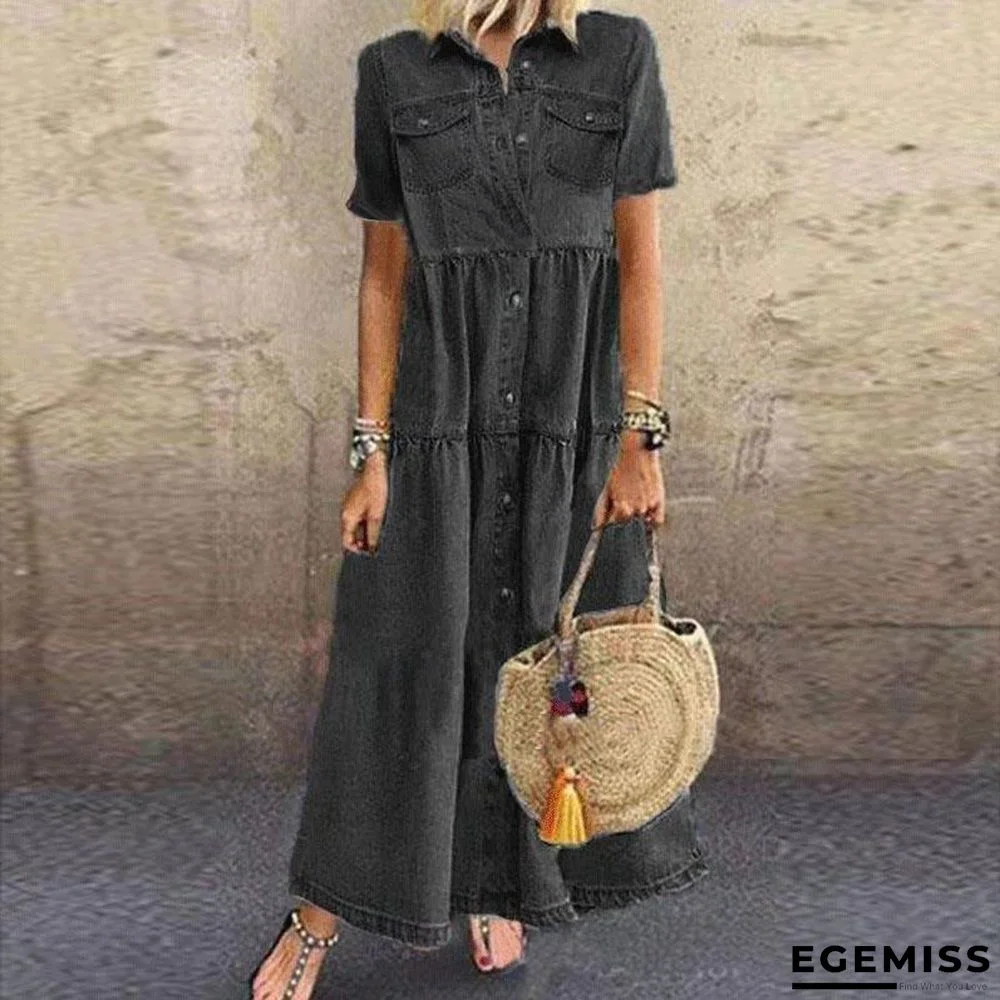 Denim Style Long Multi Button Old Dress | EGEMISS