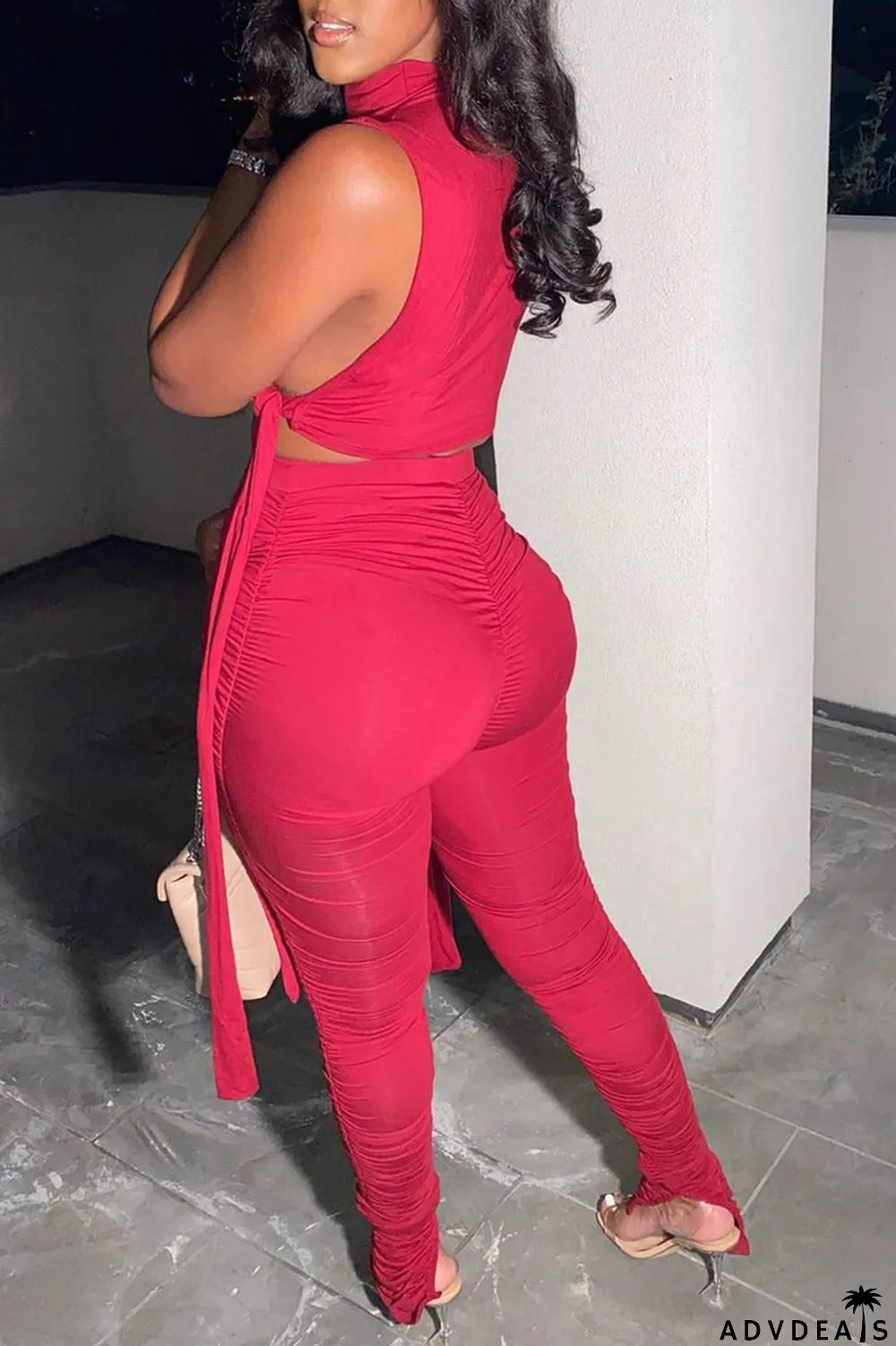 Purple Sexy Solid Split Joint Turtleneck Sleeveless Two Pieces