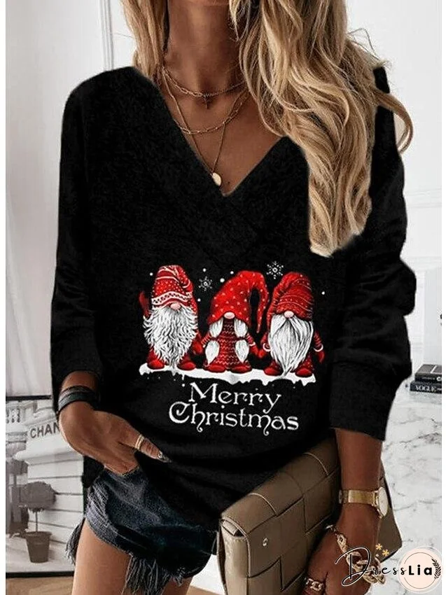 Women's Sweatshirt Streetwear Graphic Christmas V Neck Long Sleeve
