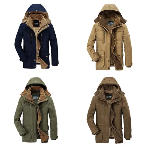 Bild von vier verschiedenen Farben der Winterjacke mit Mehrfach Taschen auf weißem Hintergrund