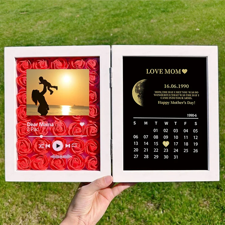 Custom Flower Frame Square With Song Real Moon Phase
