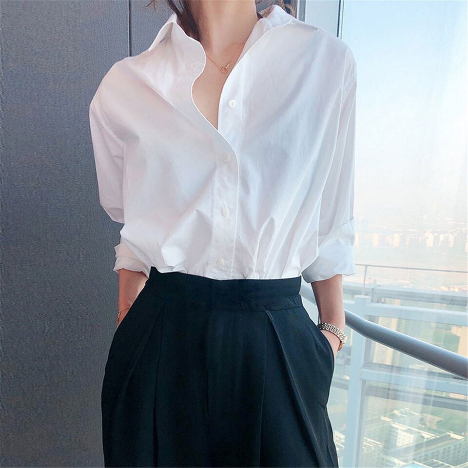Vintage Cotton Blouses Shirts Female Plain Casual Loose Korean Long Sleeve Blouses Women Plus Size Harajuku Chic Elegant Tops