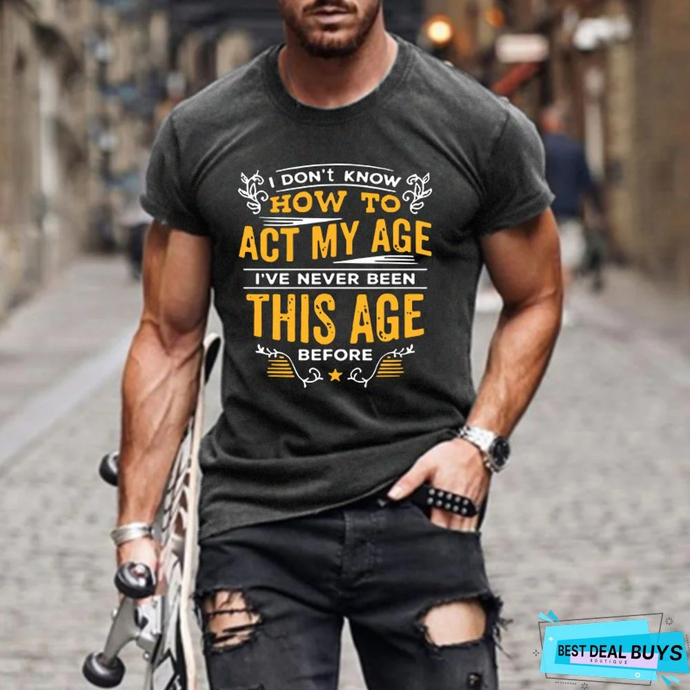 Letter Print European and American Fashion Slim Man's T-Shirt with Round Collar