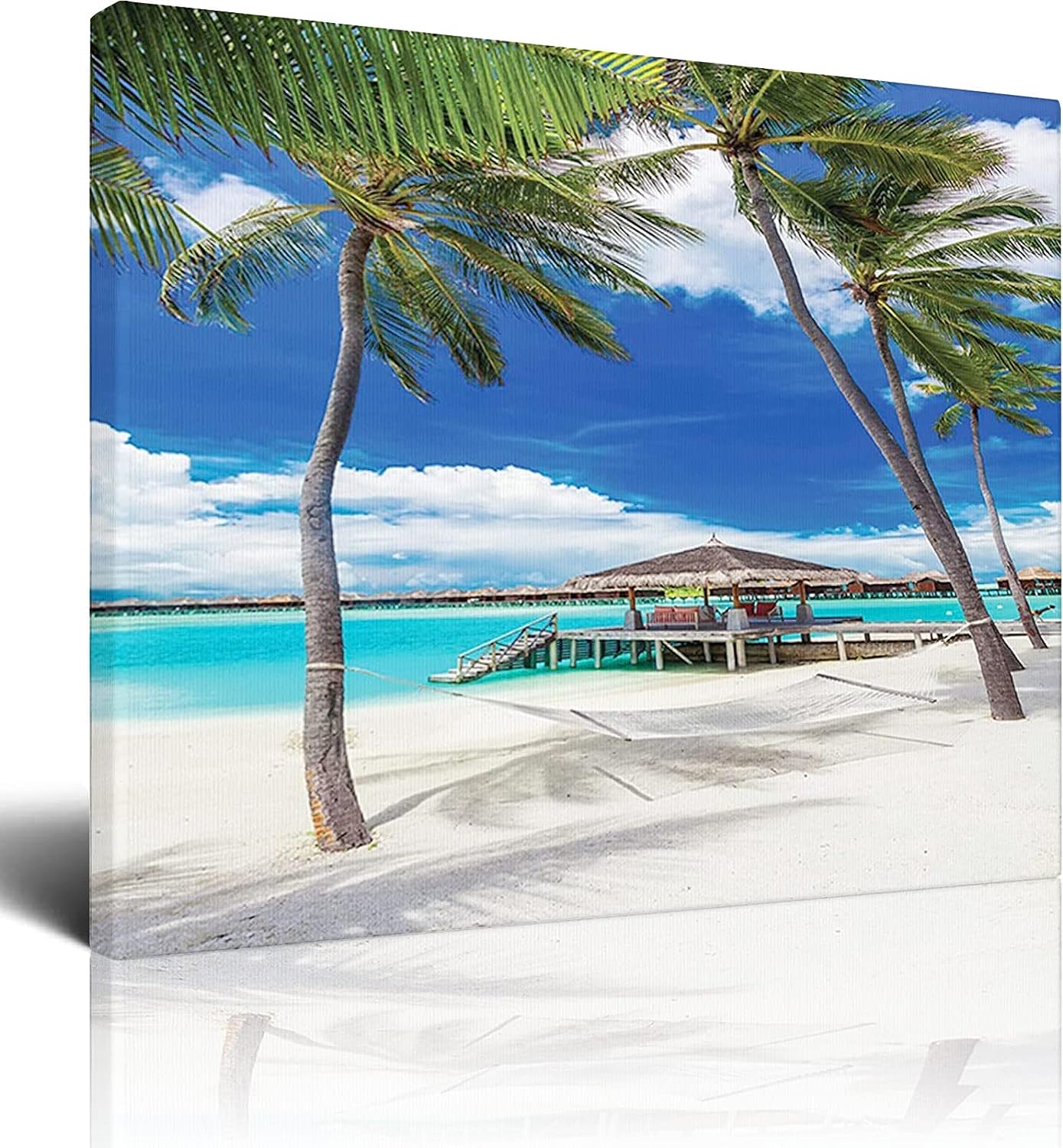 Beach Canvas Wall Art,Empty Hammock Between Palm Trees Beach,Canvas Artwork Nature Pictures for Living Room Bedroom Office Wall Decor Home Decoration,Blue - 12x16 Inch 12x16 Inch