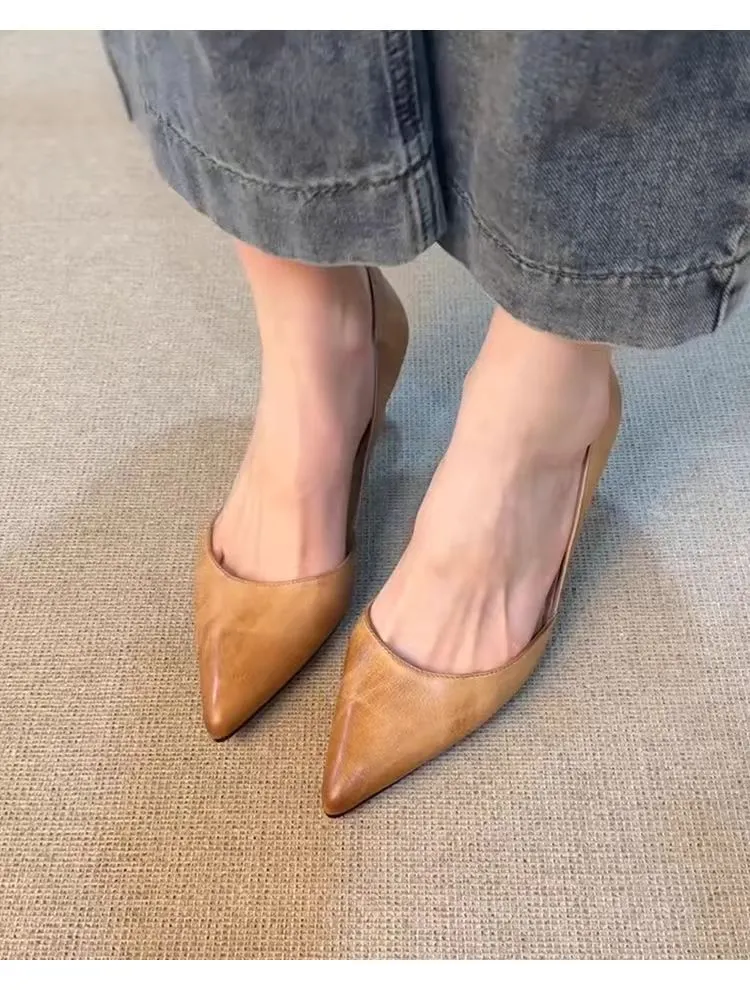Breakj Breakj Retro Tip-Tip High-Heeled Women's New One-Legged Fine-Heeled Single Shoes