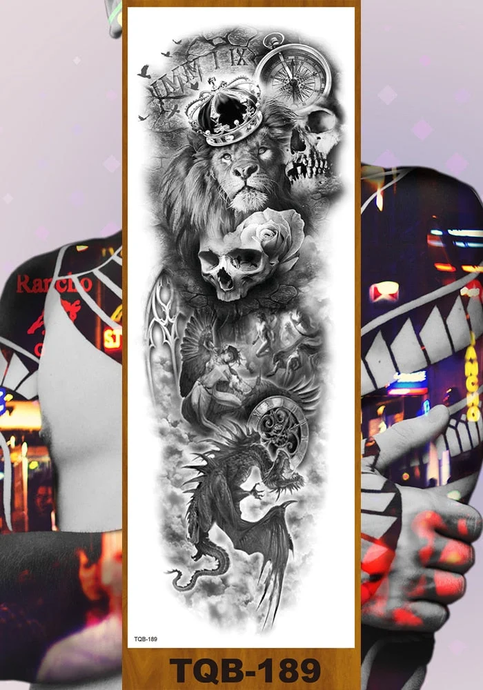 Full Flower Arm Temporary Tattoo Stickers Man Woman Adults Girls Body Sexy Fake Tatoo Dragon Tiger Mythical Beast Koi Skull DIY