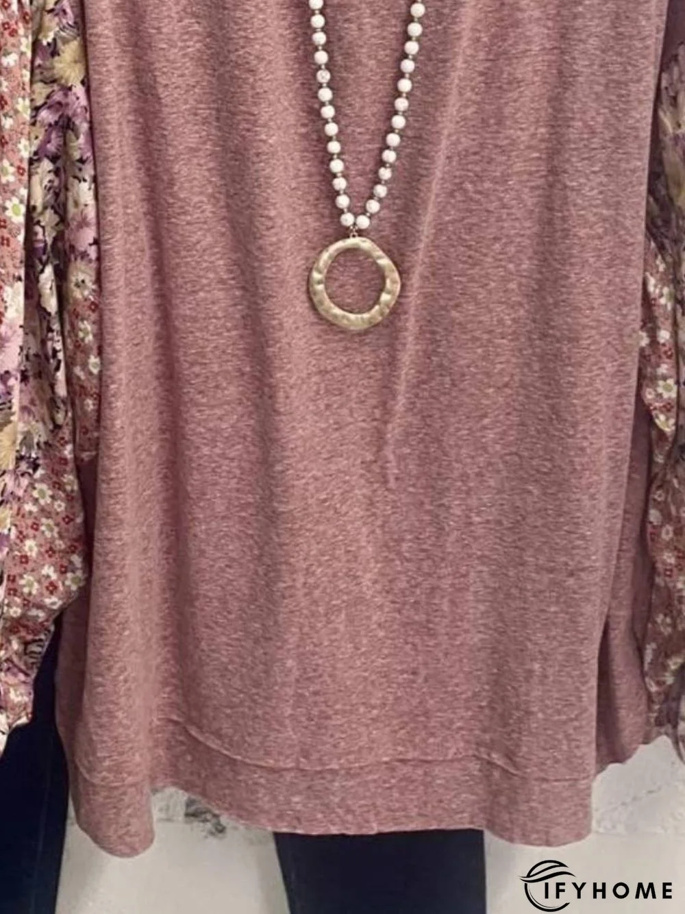 Round Neck Printed Long Sleeve Top | IFYHOME