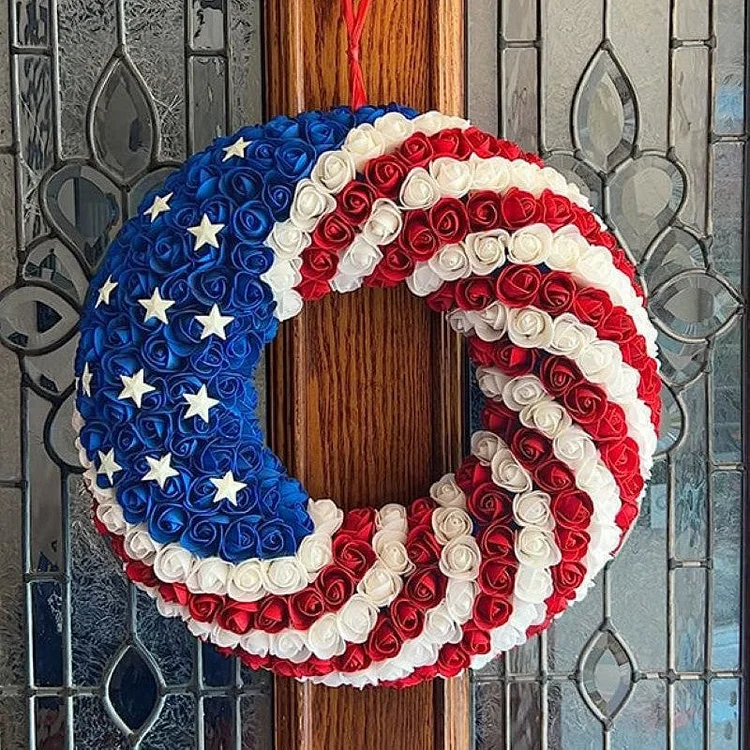 🏵100% Handmade Red White and Blue Roses Patriot Wreath