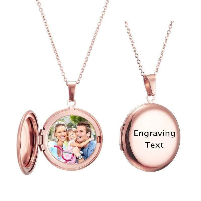 Personalized Custom Photo Locket Engraving Custom Name Circle Necklace-VESSFUL