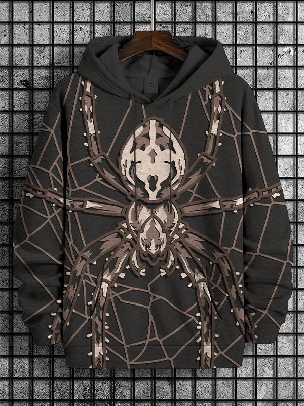 Men's Spider On Spider Web Art Print Hooded Sweatshirt