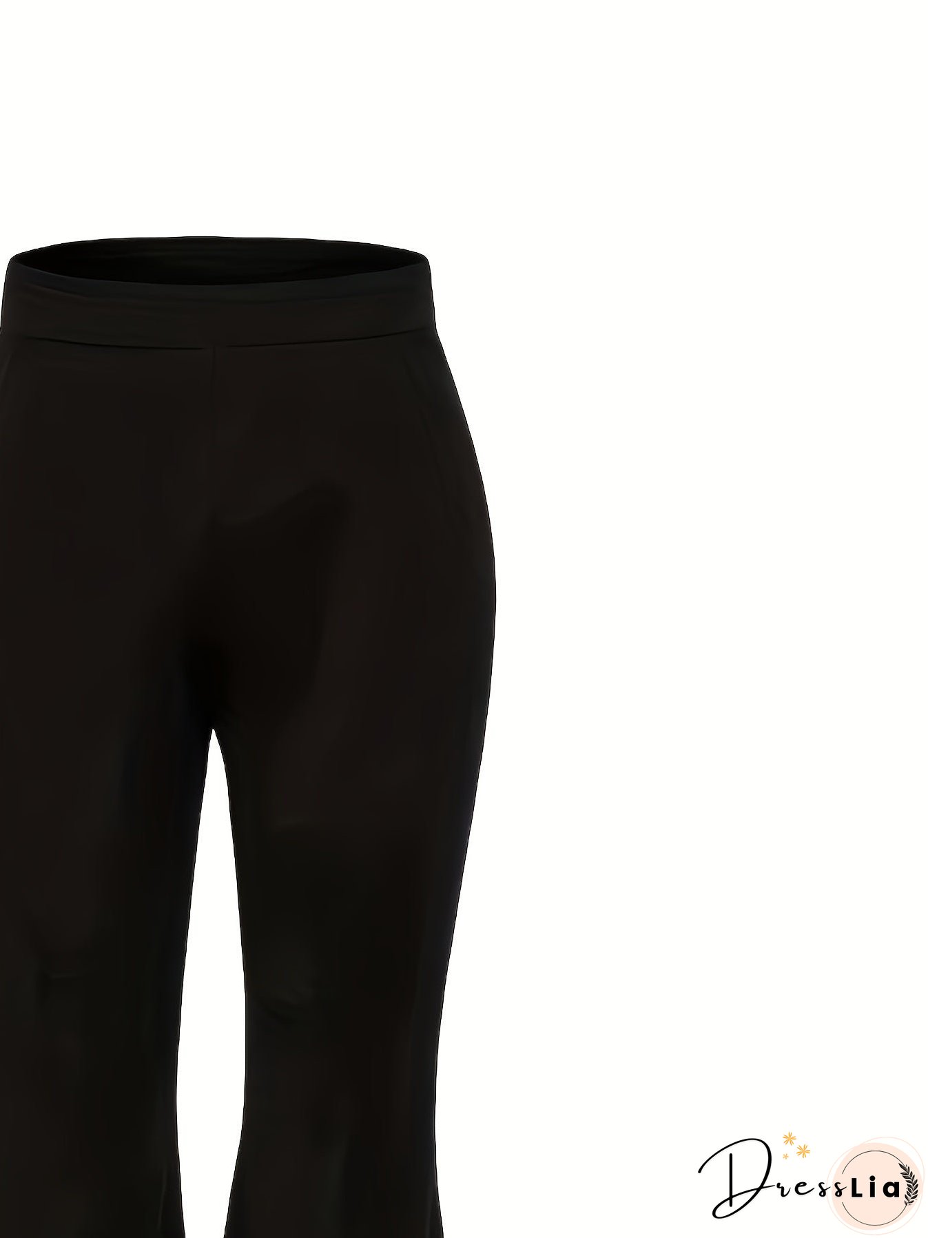 Plus Size Casual Pants, Women's Plus Plain High Waist Slight Stretch Loose Flare Leg Pants