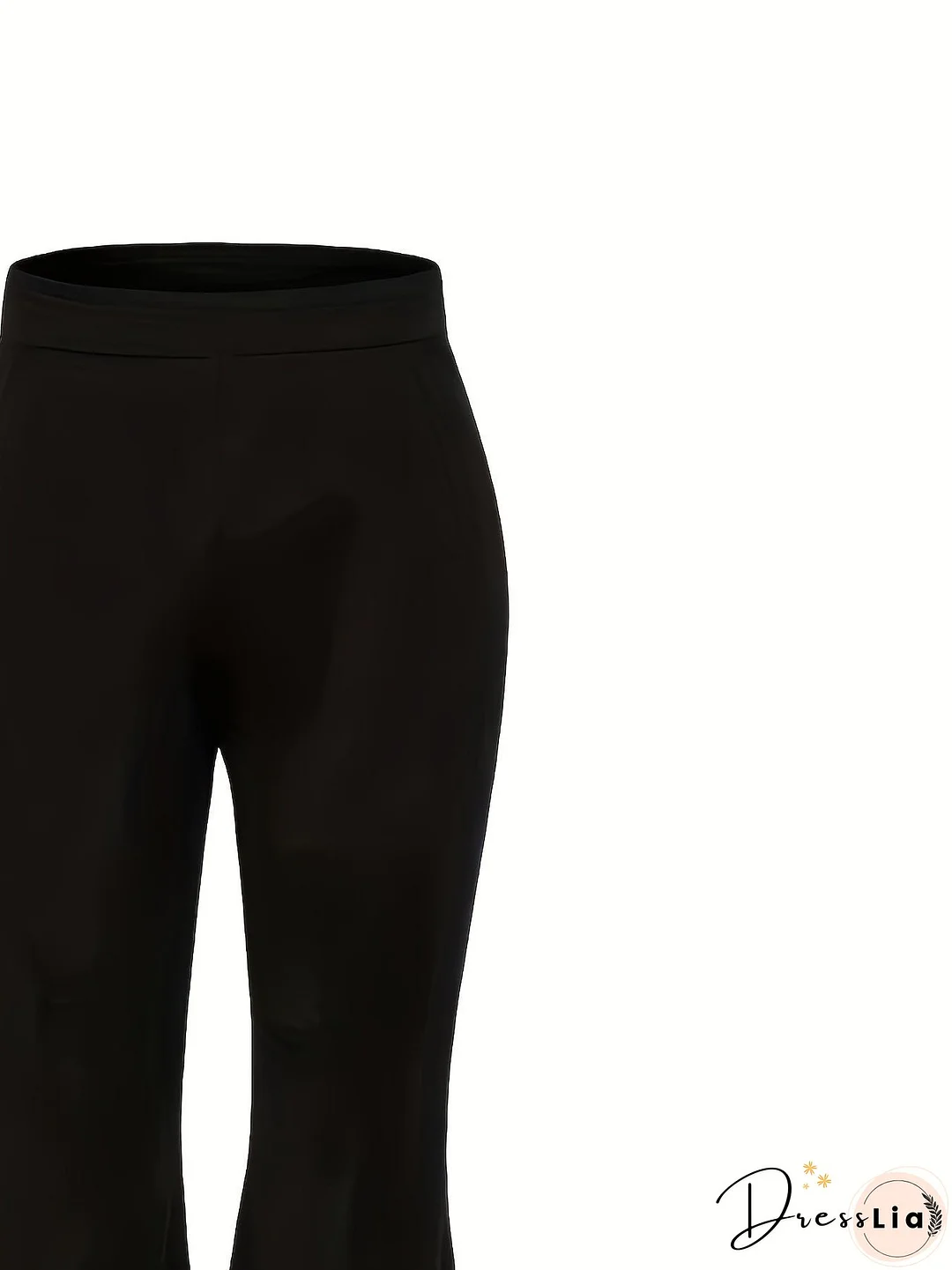 Plus Size Casual Pants, Women's Plus Plain High Waist Slight Stretch Loose Flare Leg Pants