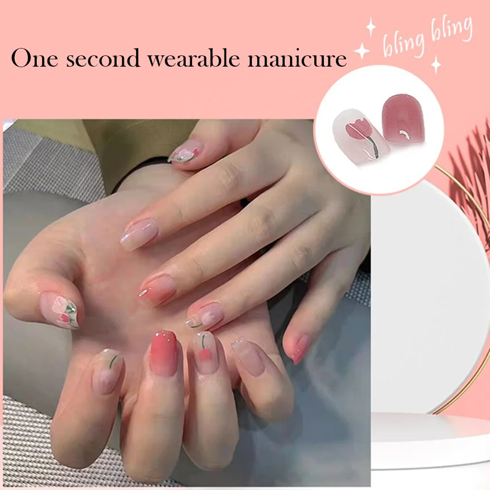 24pcs Ballet Fake Nails Coffin Head Pink Color Press On Nail Art tips with 3D Heart And Bow Design French Style Girl False Nails-Nail Inspo