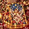 DIY Wooden Diamond Painting Pearl Tent House with Lights, Holiday Tabletop Art Craft Kit with String Lights, Christmas Home Decor Gift