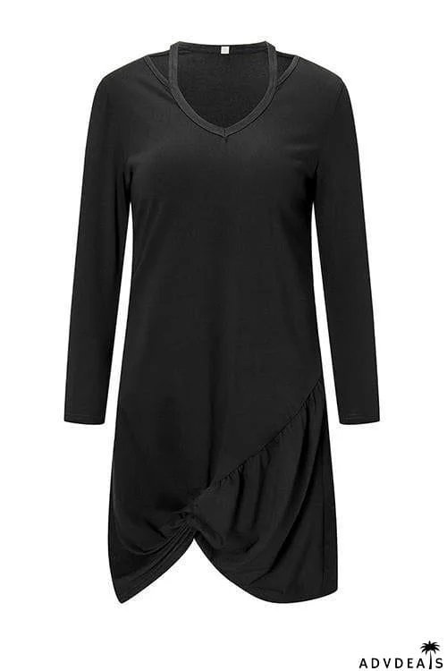 Knot V Neck Long Sleeve Mini Dress