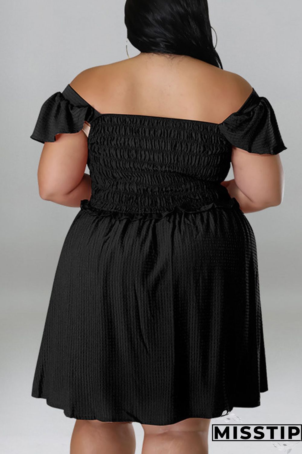 Rose Red Casual Sweet Solid Patchwork Fold Off the Shoulder A Line Plus Size Dresses