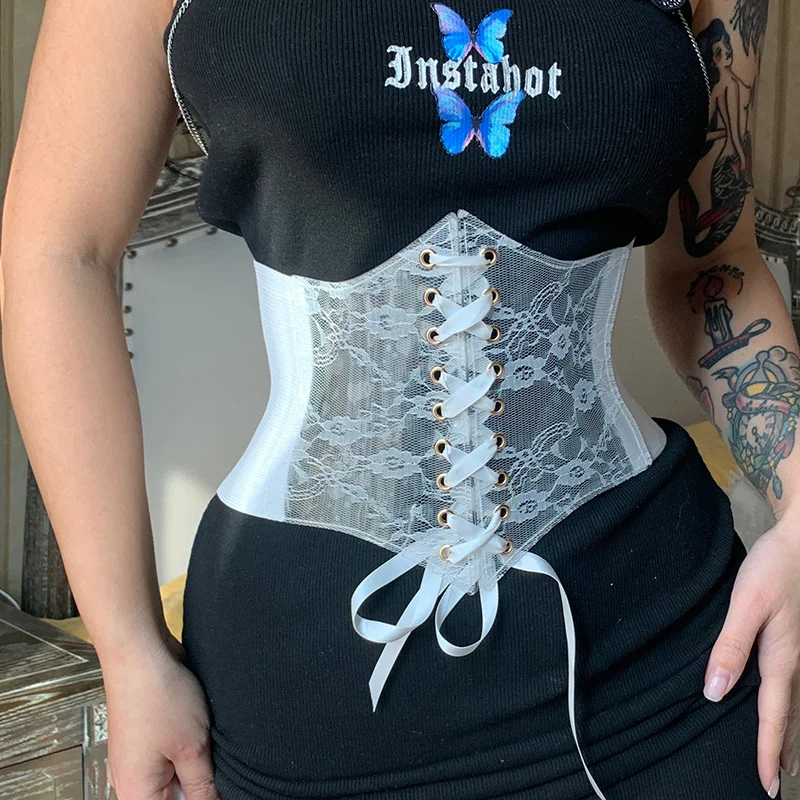 Billionm Women Decorative Corset Black Sexy Lace Up Underbust Waist Bandage Bustier Body Slimming Wide Belt Dress Elastic Waistband