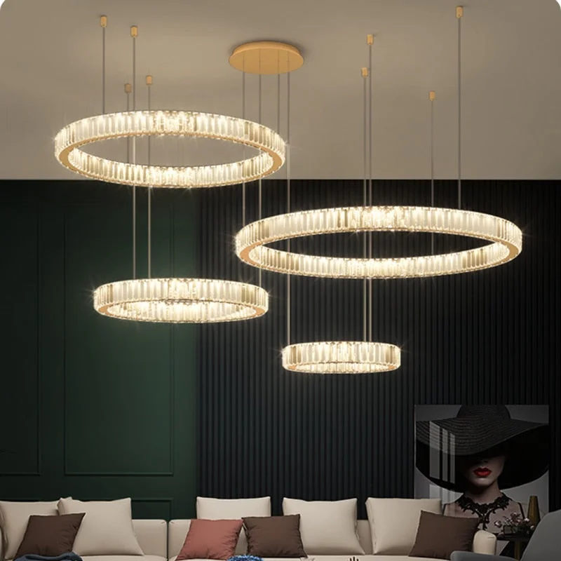 Modern Living Room Crystal Droplight Led Remote Control Dimmable Led Pendant Lights Luxury Steel Adjust Hanging Lamp Fixture