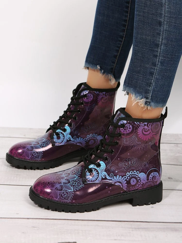 Digital Print Skull Pattern PU Boots 暂未有客诉 Stunahome.com