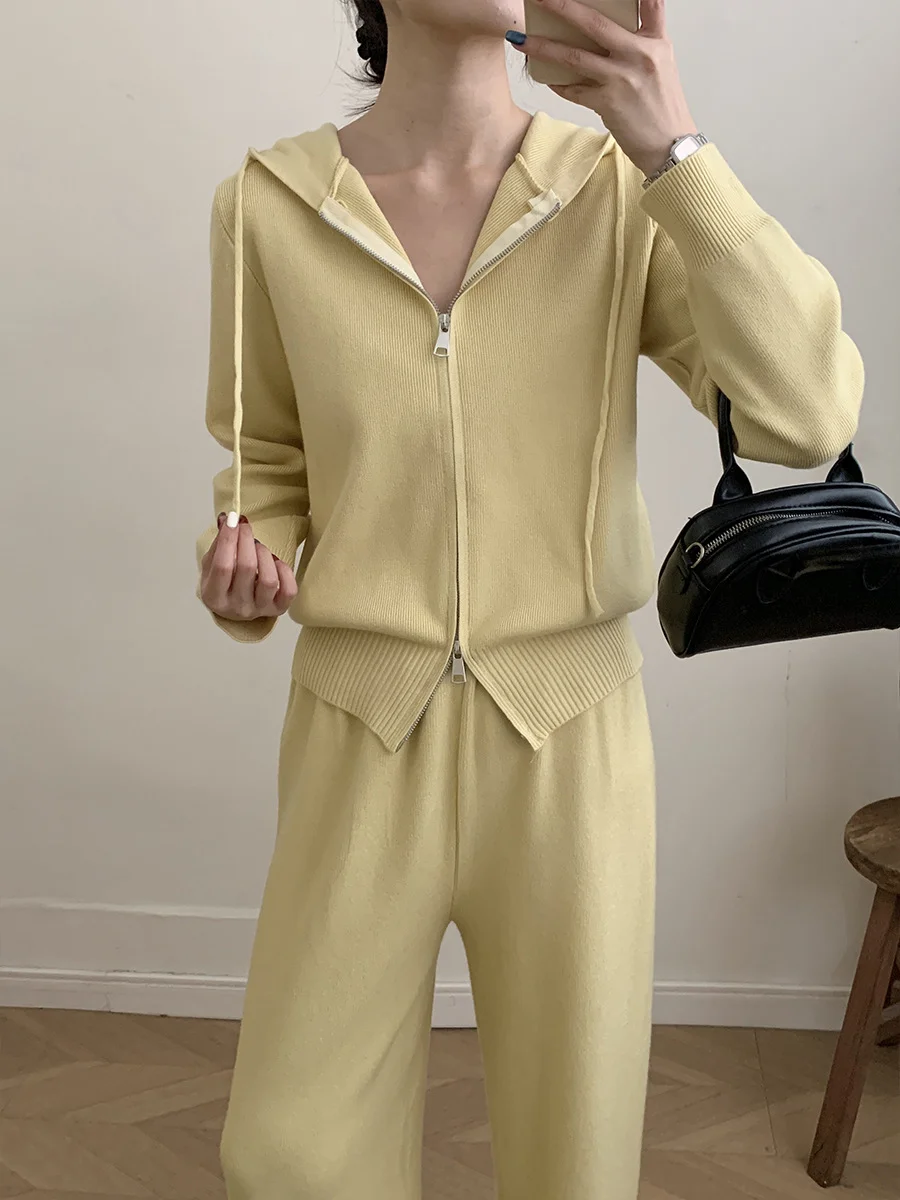 Athvotar Athvotar Sweater Set Women Loose Soft Jacket Sweater Cardigan + Wide Leg Pants Two Sets