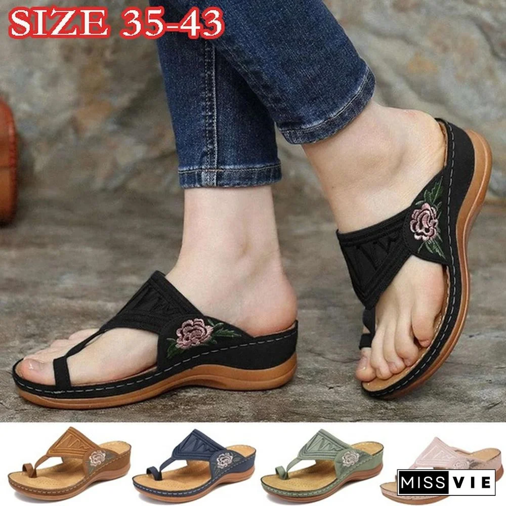 Women's Shoes Sandals Summer Beach Flip Flops Casual Slippers Fashion Wedge Heels Size 35-43